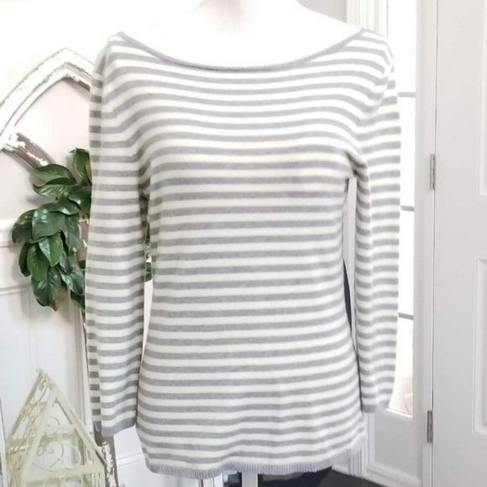 Anne Klein Yellow and Gray Striped Top 3/4 Sleeve Size Large